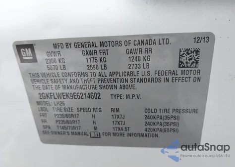 2014 GMC Terrain Sle-2 из США, поврежденный, VIN 2GKFLWEK9E6214602